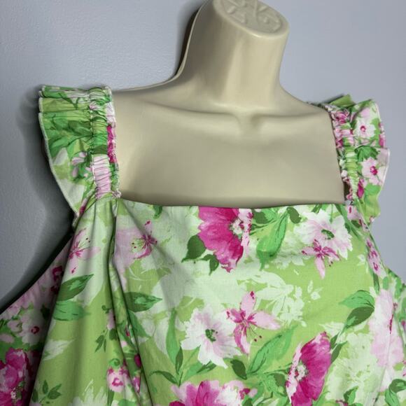 Torrid Mini Poplin Floral Tiered Ruffle Strap Dress Green Romantic Women's 4X - Picture 6 of 13